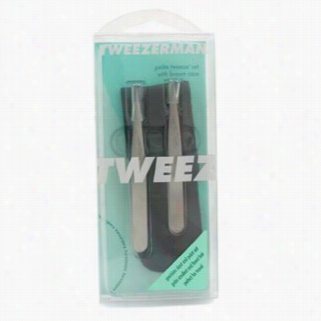 Petite Tweeze Set: Slant Tweezer + Point  Tweezer - ( With Brwon Leather Case )