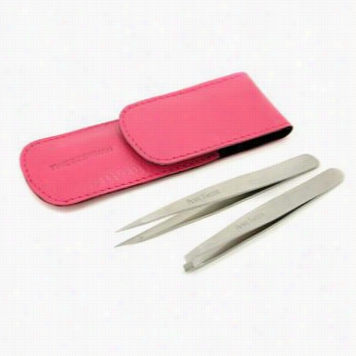 Pefite Tweeze Set: Slant Tweezer + Point Tweezer - ( With Pink Case )