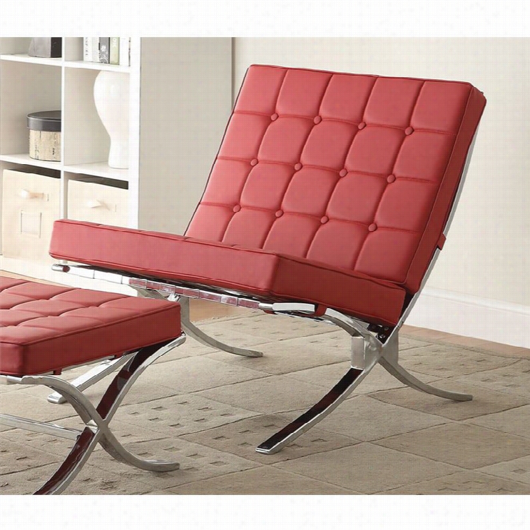 Acem Elian Button Faaux Leather Accent Chair In Red