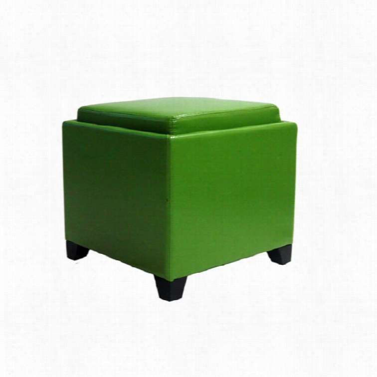 Armen Living Contemporary Leather  Storage Ottoman With Tray In Green