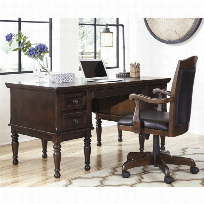 Ashley Porter Hom Office Executive Desk Upon Chair In Brown