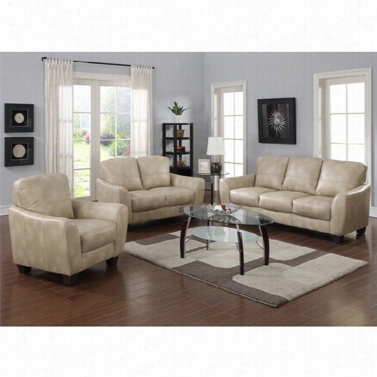 Chintaly Fremont 3 Part Leather Sofa Set In Tauppe