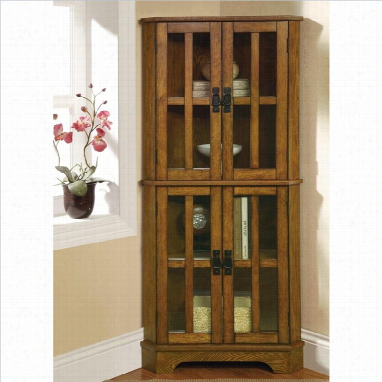 Coaster 4 Shelf Corned Curio Cabinet In Warm Brown Oak