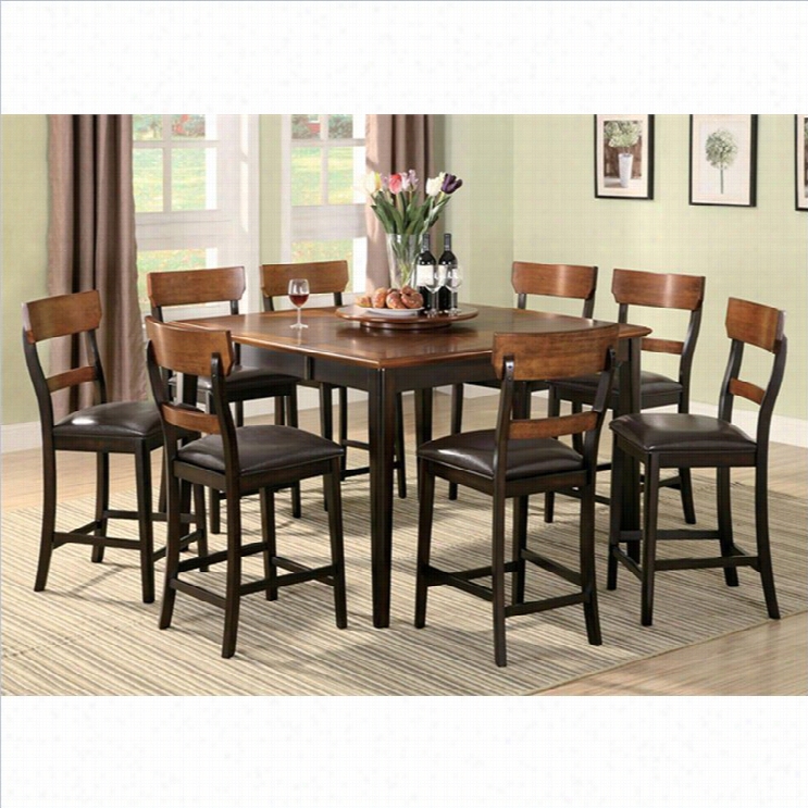 Caster Franklin 9 Piece Counter Height Dining Set In Brown And  Oak