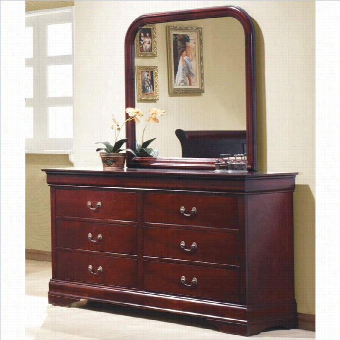 Coaster Louis Philippe Dresser Nd Mirrror Set In Rich Cherry