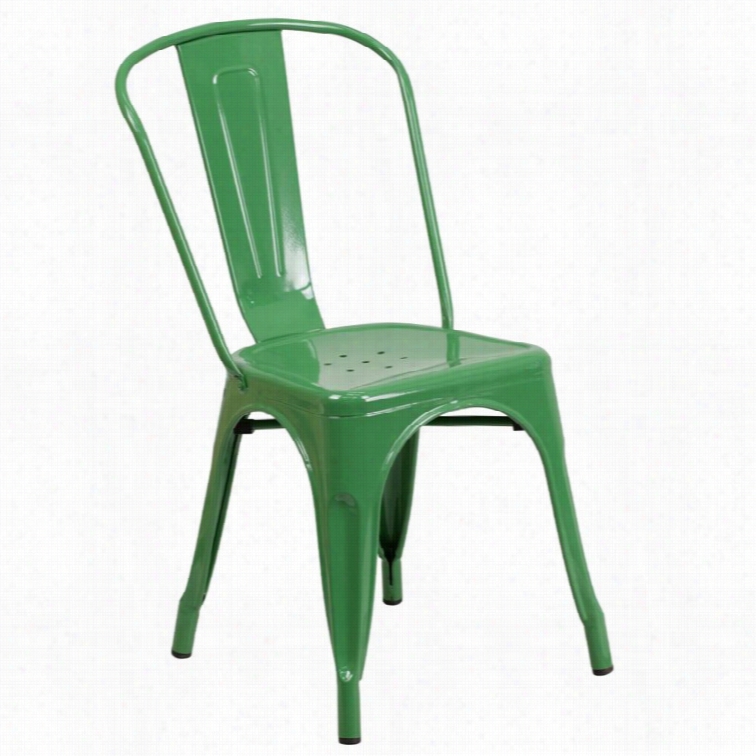 Flash Furniture Metal Sta Dkable Dining Chair In Green