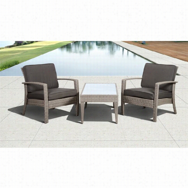 Florida Deluxe 3 Pc Wicker Patio Set With Grey Cushions In Grey