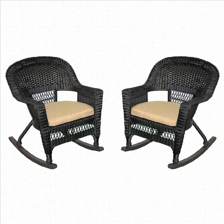 Jeco Wickef Chair In Black With Tan C Ushion (set Of 4)