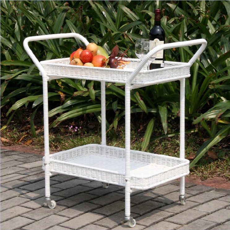 Jeco Wicker Patio Servint Cart In White