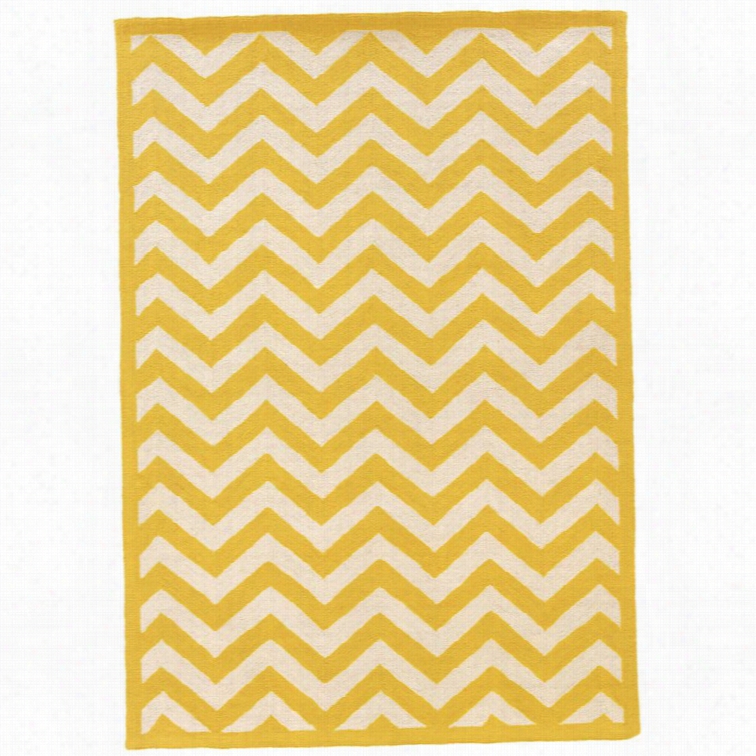 Linon Silhouetet 5' X 7' Hand Hooked Chevron Wool Rug In Yellow