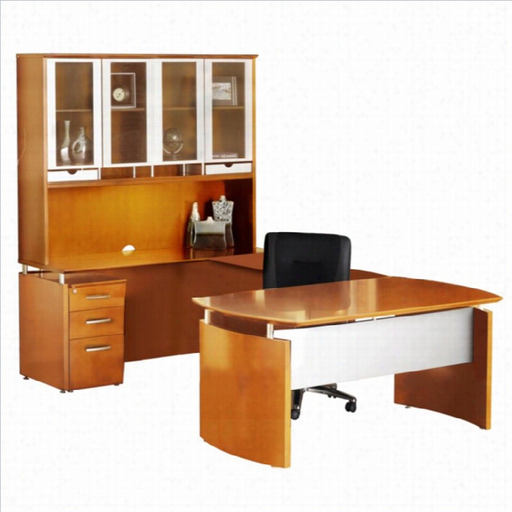 Mayline Napoli 72 U-shaped Desk With Hutch In Goldeen Cherry