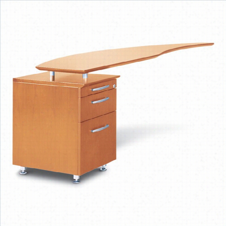 Mayline Napoli Curved Desk Left Return With Pedeetal In  Golden Cherry