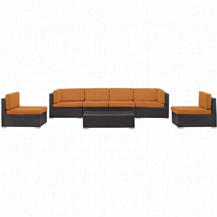 Modway Aero 7 Piece Outdoor Sofa Set In Espresso And Orange