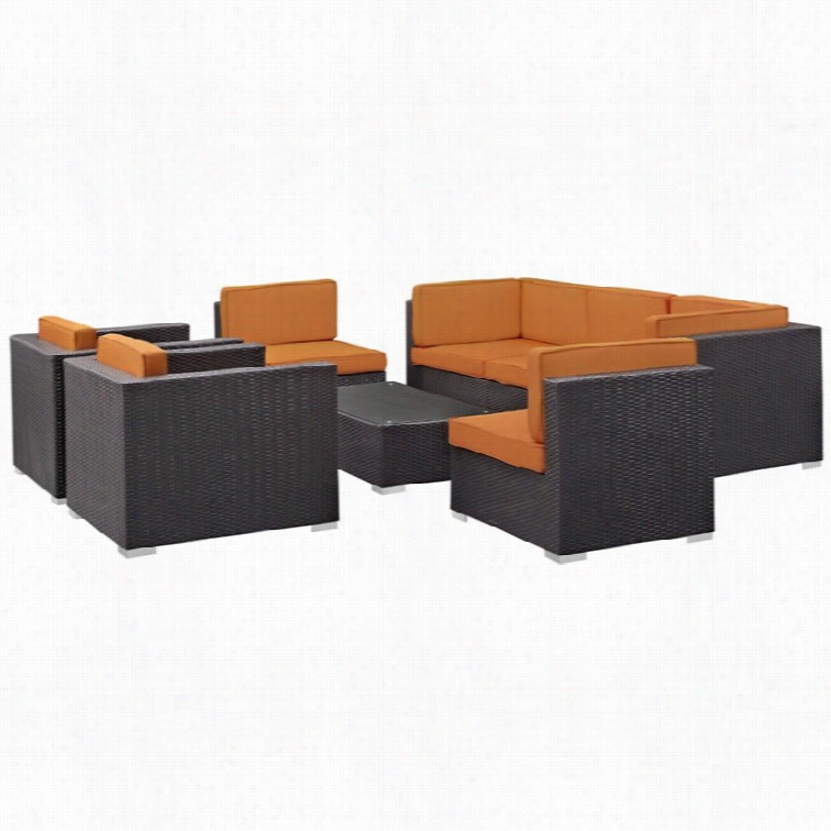 Modway Convene 8 Piece Outdoor Sofa Set In Espresso And Orange