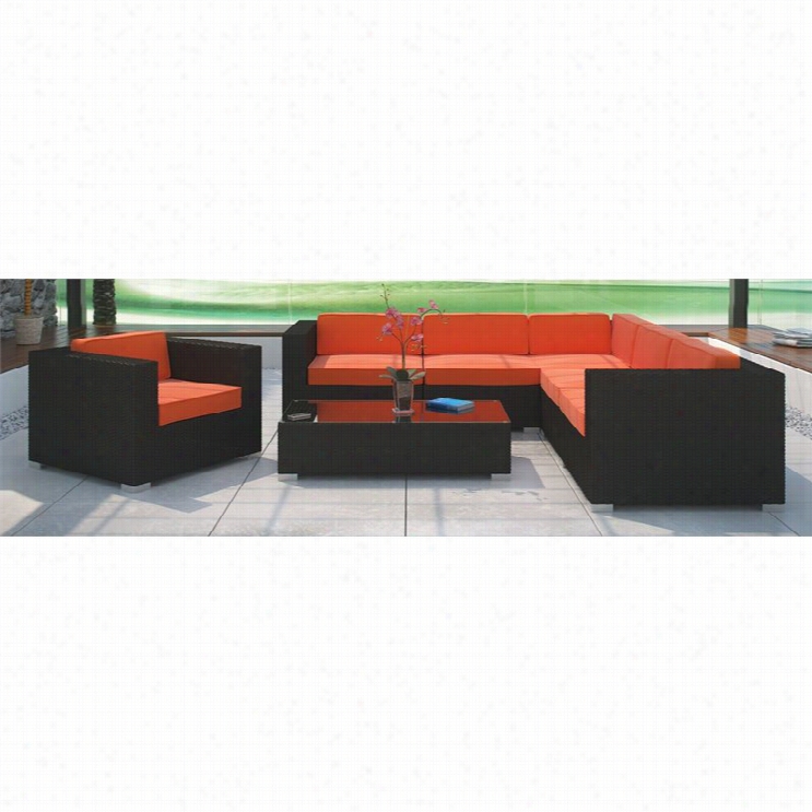 Modway Corona 7 Piece Outdoor Sofa Set In Espresso And Orange