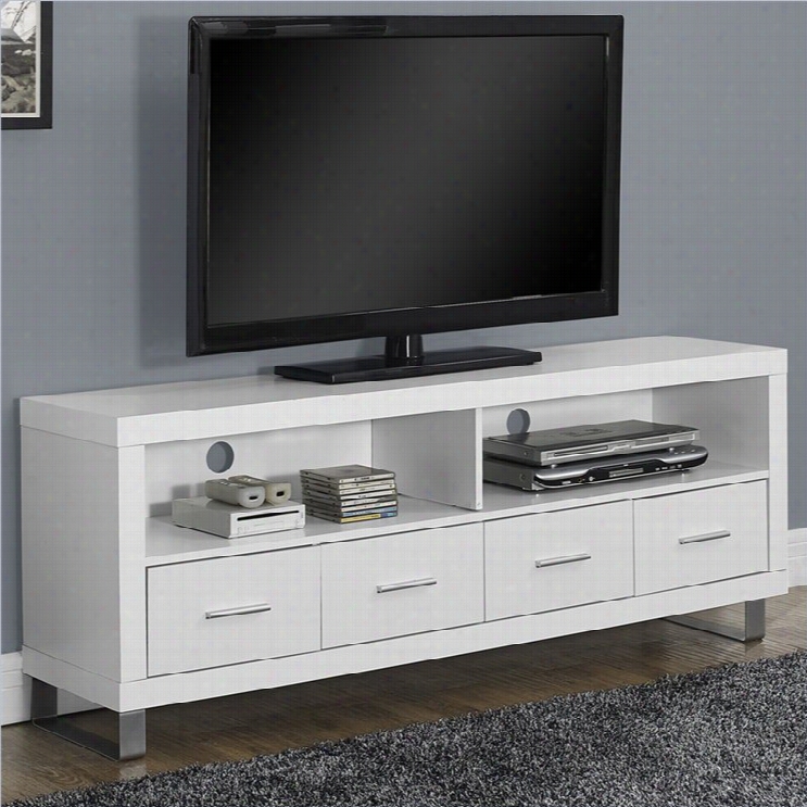 Monarch Hollow-core Tv Console In White Intellect H Drawers