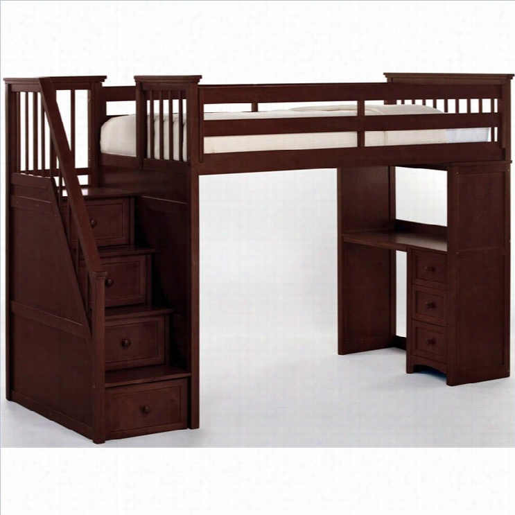 Ne Kids School H Ouse  Stair Loft Bed In Cherry