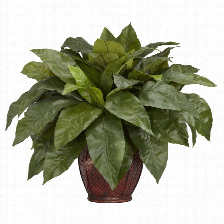 Nearly Natural Birdsnest Fern With Decorative Vase Silk Plant In Gree