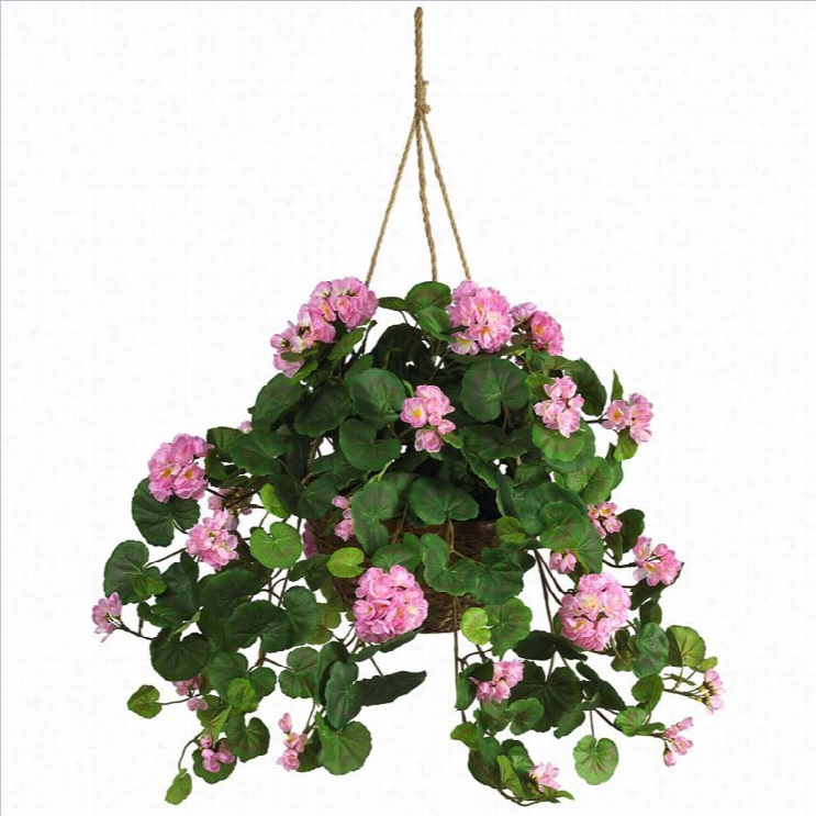 Nearly Natural Geranium  Hanging Basket Silk Plant In Pink