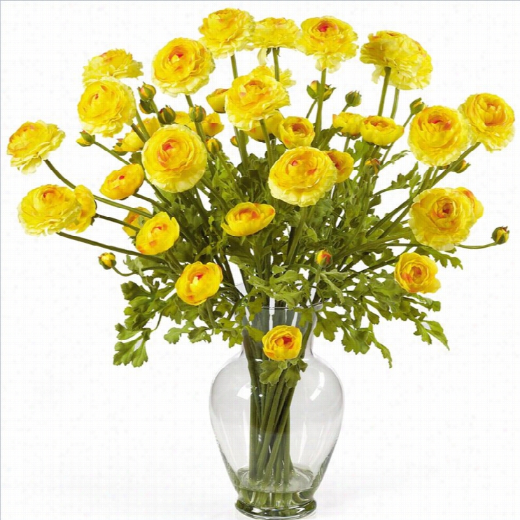 Nearlyy Natural Ranunculus Liquid Illusion Silk Flower Arrangement In Yellwo