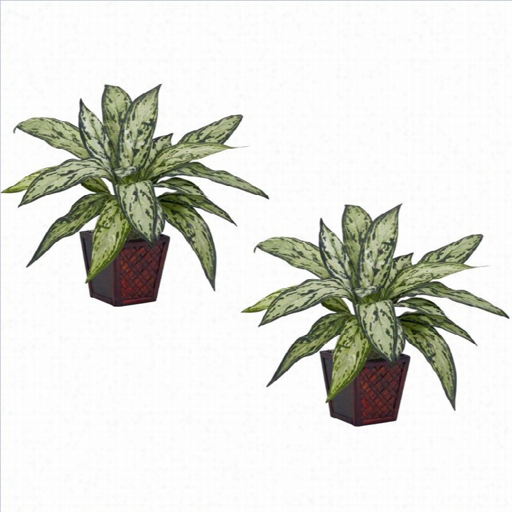 Nearly Natural Silver Queen Silk Plant In Green (set Of 2)