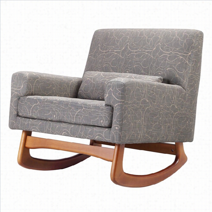 Nursery Works Sleepytime Rocker In Perennial Cotton In Grey And Taupe With Walnut Legs