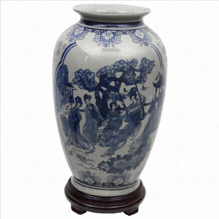 Oriental Furnitue 14 Ladies Tung Chi Vase In Blue And White