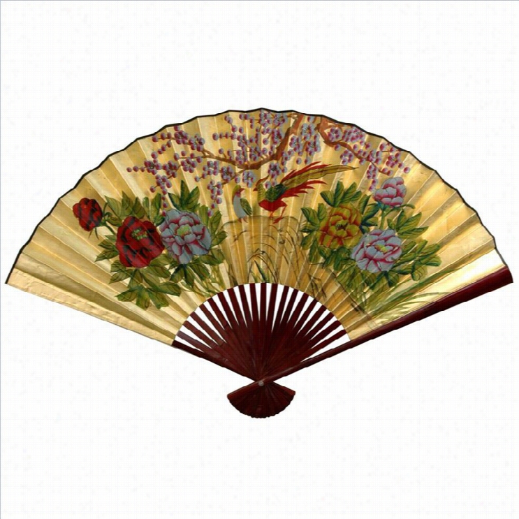 Oriental Furniturr Cherry Blossom Fan In Gold-12 Inches