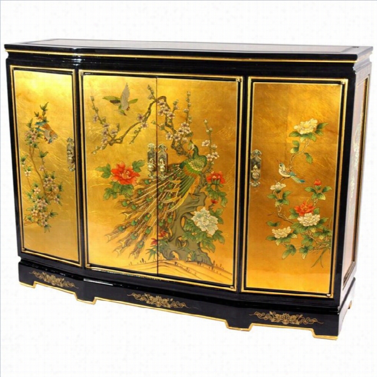 Oriental Furniture Gold Leaf Slant Front Accent Cnest In Gold Leaf