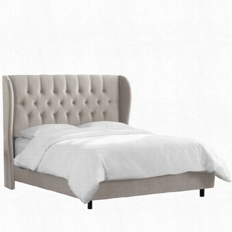 Skyline Tufted Wingback Bed In Soft Light Grey-full