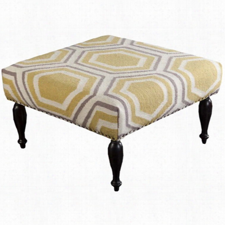 Surya Wool Square Nailhead Ottoman In Gold