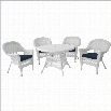 Jeco 5 Piece Wicker Patio Dining Set in White and Blue