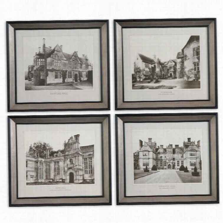 Uttermost English Cottage Framed Wall Art In Black And Silver (set Of 4 )