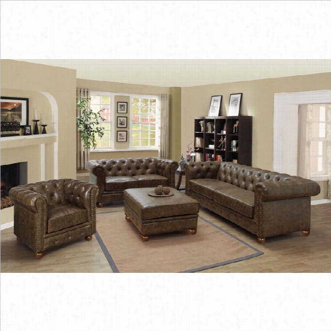 Armen Living Winston Vint Age Leather Loveseat In Mocha