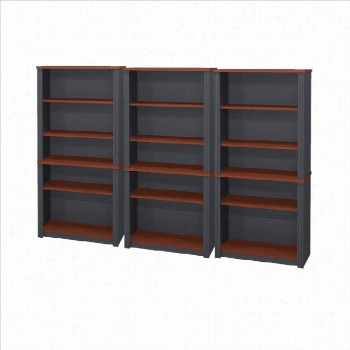 Bestar Prestige + Wood Wall Bookcase In Bordeaux & Graphite