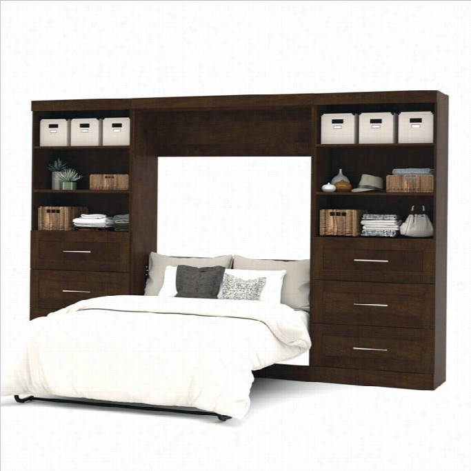 Betsar Pur 131 Full Wall Bed With 2 Ipece 6-drawer Storage Uni In Chocolate