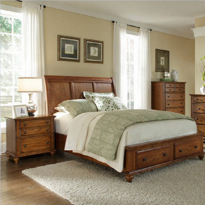 Broyhill Hayden Place Sleigh Storge Bed In Warm Golden Oak