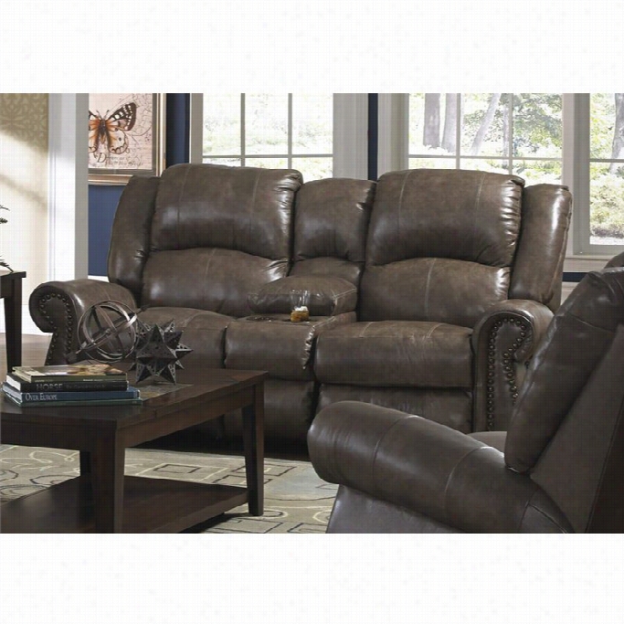 Catnapper Livings Ton Leather Power Leaning Cconsole Loveseat In Smoek