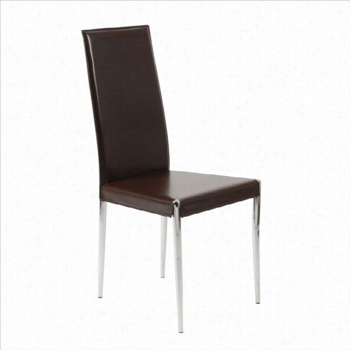 Eurostyle Ragfi Brown Leather Dining Chair In Brown And Chrome