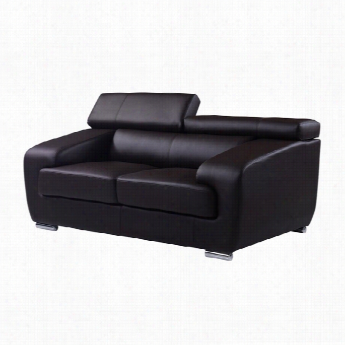 Global Furnitur Enatalie Leather Loveseat With  Hezdret In Chocolate