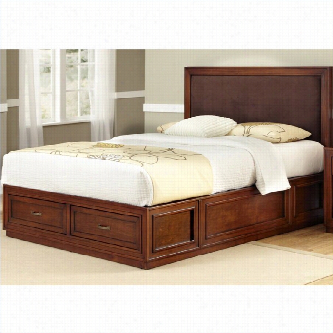 Home Styles Duet Platform  Quene Panel Bed Brown Microfiber Inset- King