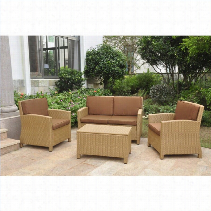 International Caravan Valencia 4 Piece Outdoor Patio Sette E Set In Honey And Dark Chocolate