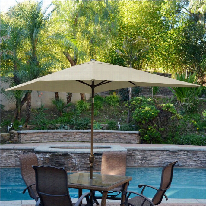 Jeco 6.5' X 10' Aluminum Patio Market Umbrella Tilt With Crank Int An Fabric Champagne Pole