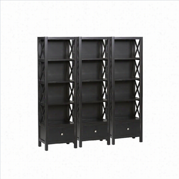 Linon Anna 5 Shelf Wall Bookcase In Idstressed Old Black