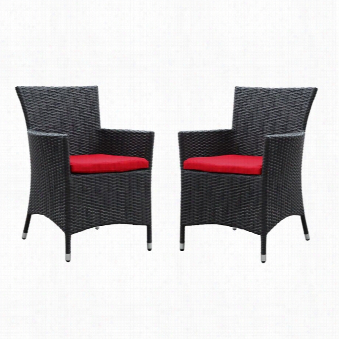 Modway Deco Outdor Dining Chairs In Espresso Aand Red (set Of 2)