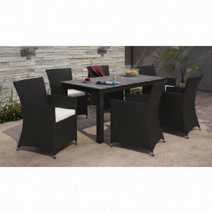 Modway Ju Nction 7 Piece Outdoor Dining Set In Brown And White