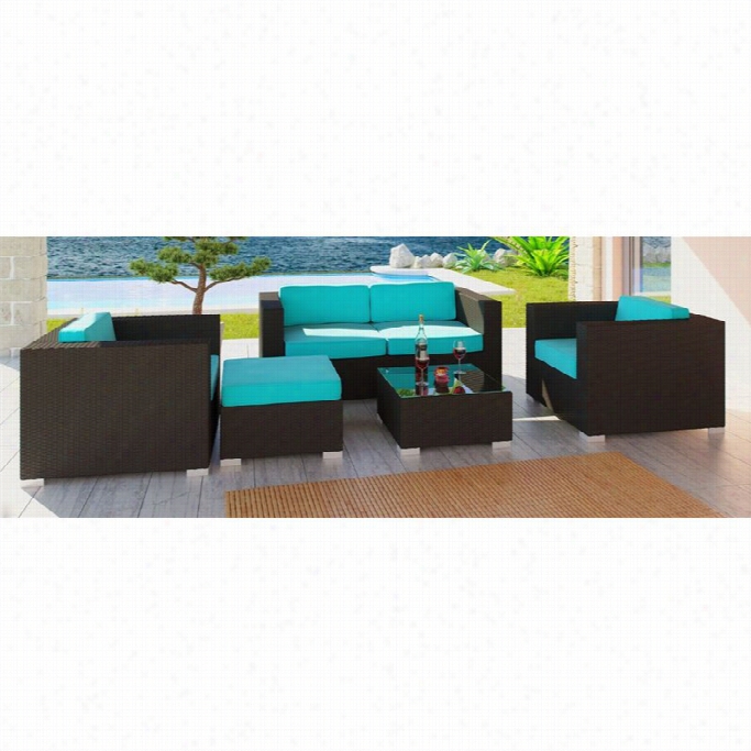 Modway Malibu 5 Piece Exterior Sofa Set In Espresso And Turquoise