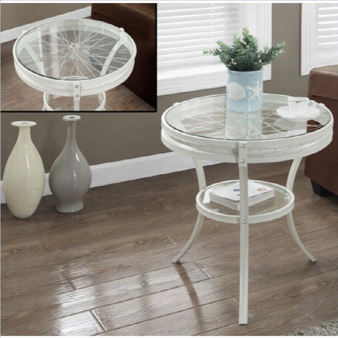Monarchh Accent Table In Anttique Whte With Tempered Glass