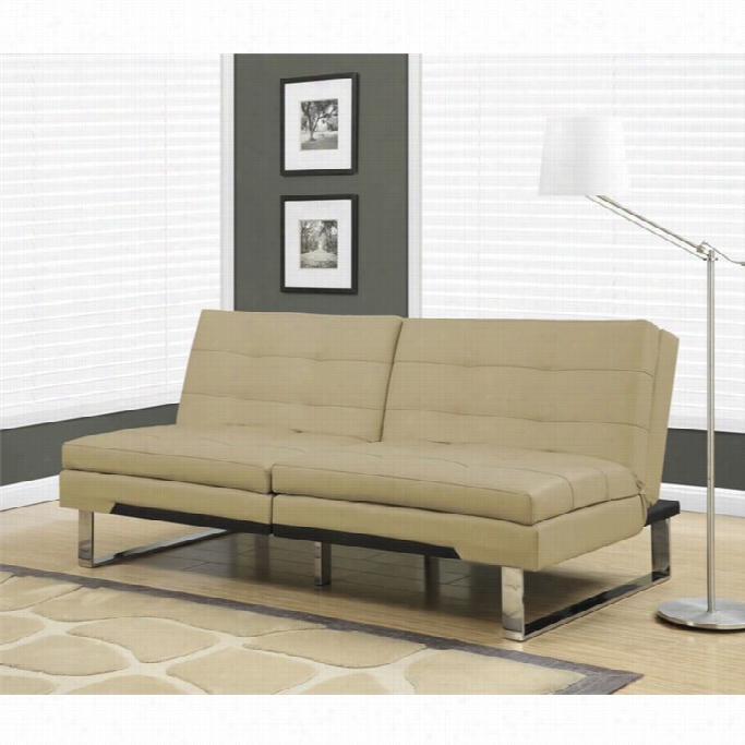 Monarch Leatther Pillow Top Split Back Convertible Sofa In Taupe