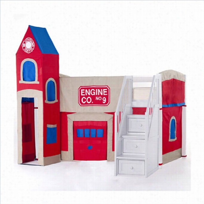 Ne Kids School House Firehouse Loft Bde With Stairs In White